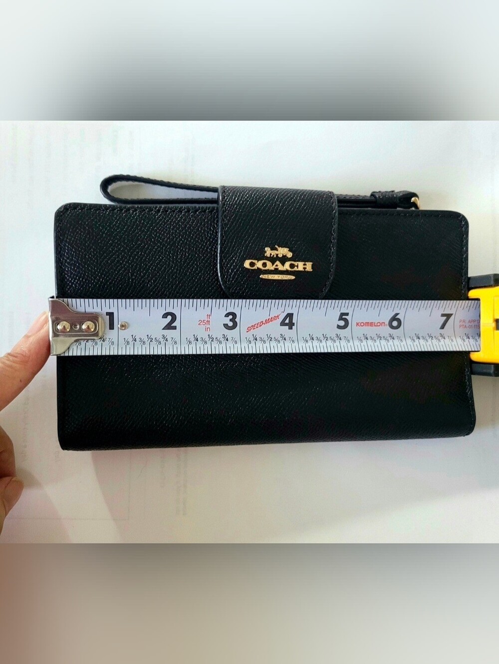 Coach Black Saffiano Leather Phone Wristlet Wallet with Gold Logo